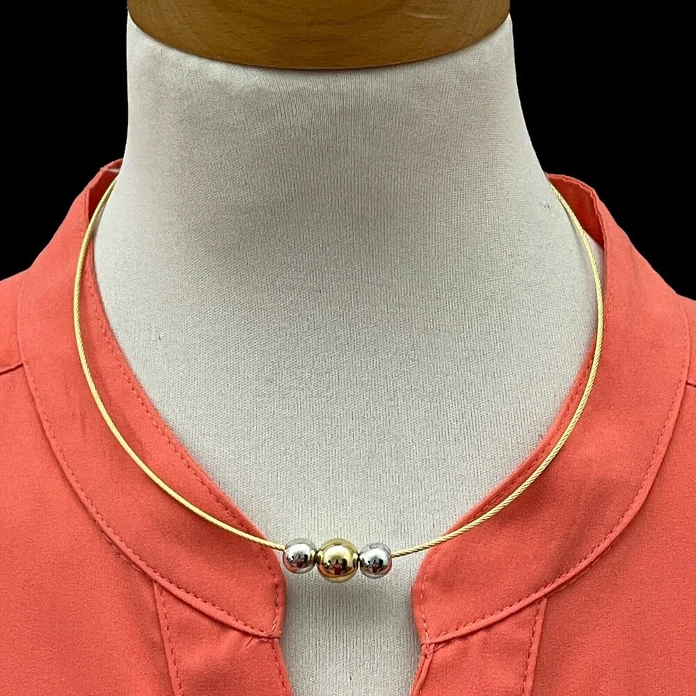 Gold-tone Silver-tone Beads Women's Fashion Wire Necklace‎ NWOT